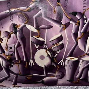 Beautiful painted canvas art on wood frame from the Bahamas.